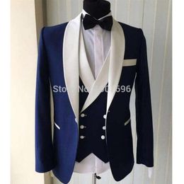 Men's Suits & Blazers Blue Slim Fit Men For Wedding Prom Groom Tuxedos Double Breasted Waistcoat Shawl Lapel 3 Piece Jacket P262y