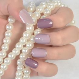 False Nails Medium Short Round Lovely Soft Light Purple Press On Salon Manicure Reusable Fake DIY Art Tips