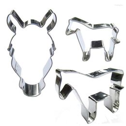 Baking Moulds Pony Horse Head Battle Shape 3 Pieces Biscuit Cutting Moulds Tools Cake Decorating Soft Candy Tools.