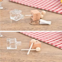 HOt Sale Clear Glass Bottle for Hanging Car Air Freshener Perfume Diffuser Fragrance Empty Refillable Oil with Wooden Candy and Cap Rmjup
