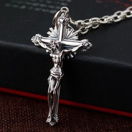 925 Sterling Silver Catholic Crucifixes Pendant Male Retro Antique Prayer Religious Jewelry286d