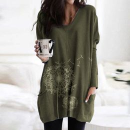 5xl Plus Size Printing Floral Blouse Female Casual V-neck Pocket Tunic Tops Long Sleeve Spring Shirts For Women Roupas