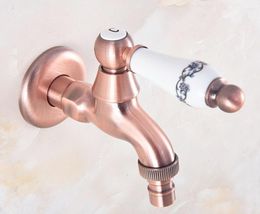 Bathroom Sink Faucets Antique Red Copper Single Hole Wall Mount Washing Machine Faucet Outrood Garden Cold Water Taps 2av332