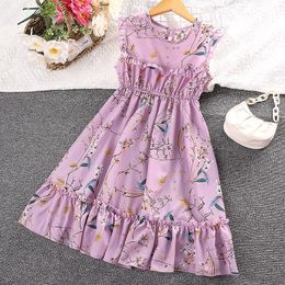 4-12 Years Summer Girls Dress Sleeveless Full Print Flower Pattern Vintage Style Dresses For Kids Children Birthday Present