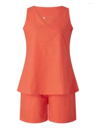 Women's Tracksuits Women S Casual Sleeveless Pajama Set With Elastic Waist Shorts - Solid Color V Neck Tank Top Sleepwear Loungewear PJs