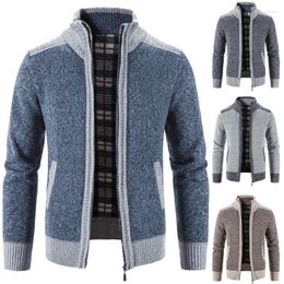 Men's Jackets European And American Plush Thick Autumn Winter Knitwear Patchwork Sweater Jacket Cardigan