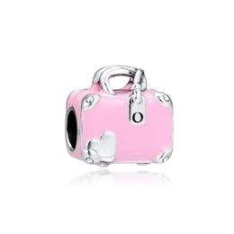 2019 Original Real 925 Sterling Silver Jewelry Pink Travel Bag Charm Beads Fits European Pandora Bracelets Necklace for Women Maki228V