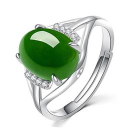 Green Jade Emerald Gemstones Zircon Diamonds Rings For Women White Gold Silver Jewellery Argent Bijoux Vintage Bague Party Gifts Clu257h