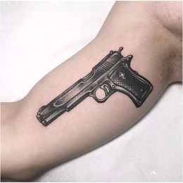 1PC Gun Fake Tattoo Stickers For Men Women Arm Body Art Black Temporary Tattos Waterproof Flash Decals Tatoos