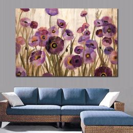 Contemporary Abstract Painting Pink and Purple Flowers Handmade Canvas Art for Sitting Room Decor