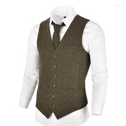 Men's Vests Wool Tweed Mens Waistcoat Single-breasted Herringbone Slim Fitted Suit