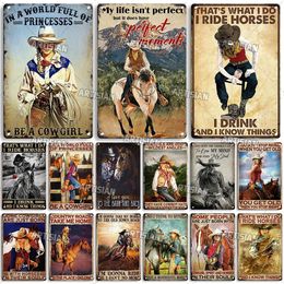 Ride Horse Metal Poster Cowboy Cowgirl Tin Plate Horse Racing Decorative Sign Wall Decor Garage Bar Pub Club Hotel Cafe Home Room Stable Personalised Decoration W01
