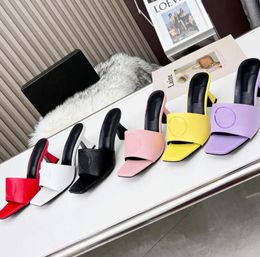 Designer Sandals One Word Square Toe Slippers High Heel Women Flat Outer Wear Summer New Sexy Sandals