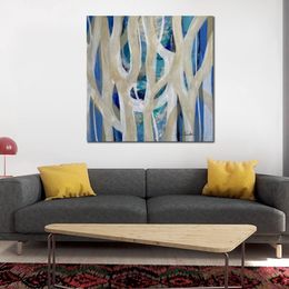 Contemporary Village Landscape Seaside Cove Reflections Handmade Abstract Canvas Art for Hotel Lobby Wall