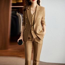 Women's Two Piece Pants Spring Fall Office Suit Fashion Blazer&Vest Pantsuit Simple Solid Colour Long Sleeve Trousers Blazers Sets