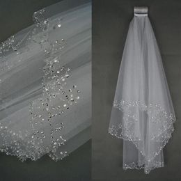 White Ivory 1 5 Meters 2 Layers Delicated Small Beaded Sequins Edge Wedding Veil With Comb Womens' Bridal Accessory277B