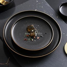 Plates Tableware Ceramic Dinner Plate Set Dish 8/10 Inch Porcelain Cute Dessert Dinnerware Black Frosted Steak