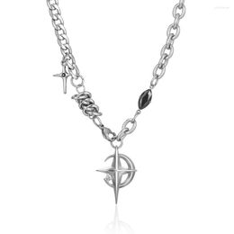 Pendant Necklaces Sliver Stainless Steel Bearded Star Cross Hip Hop Delicate Fashion Minimalist Necklace Jewellery Lady Man Gift For Women