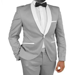 Groomsmen Groom Tuxedos Silver Grey New Arrival Shawl White Lapel Men Suits Wedding Man Bridegroom 2 Pieces Jacket Pants 2432