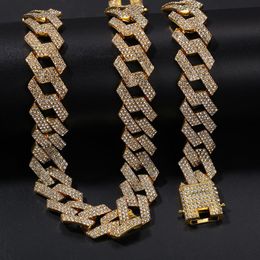 Iced Out Miami Cuban Link Chain Mens Rose Gold Chains Thick Necklace Bracelet Fashion Hip Hop Jewelry224q