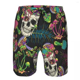 Men's Shorts Swimwear Mens Swim Beach Trunks Crazy Mad Skull Magic Mushrooms Hippie Swimsuit Surf Board Bathing Suit