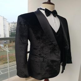 New Flannel With Pattern Groom Tuxedos Shawl Lapel Men Business Suits Wedding Prom Dinner 3 Piece Thick Blazer Jacket Pants Vest 300o