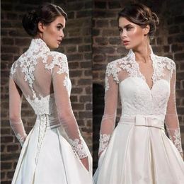 White Ivory Lace Appliques High Neck Wedding Wraps With Long Sleeves Sheer Bridal Bolero Jackets Tulle Bridal Accessories Custom M2368