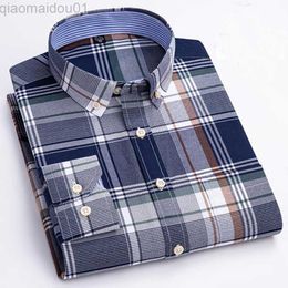 Men's Casual Shirts 6XL 7XL High Quality 100% Cotton Oxford Spinning Spring and Autumn Men's Chequered Shirt Long Sleeve Non iron Business Casual L230721