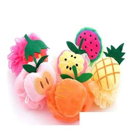 Bath Brushes Sponges Scrubbers Fruit Shape Ball Bathroom Sponge Rubbing Towel Lovely Modelling Body Cleansing Scrub Shower Brushe Dhbv2