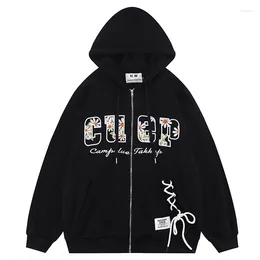 Men's Hoodies Retro Daisy Letter Embroidery Zipper Hooded Terry Men's Women's High Street Couple Casual Oversized Cardigan Jackets