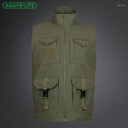 Men's Vests Zipper Large Pocket Tooling Coat Multifunctional Outdoor Thick Nylon Webbed Vest Men Military Hiking Sleeveless