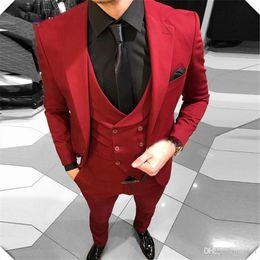 Red tuxedos groom wedding men suits mens tuxedo costumes de smoking pour hommes menJacket Pants Tie Vest 106223i