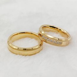 Wedding Rings Wholesale For Couples Lover's Cubic Zirconia Fashion Jewelry Beveled Golden Band Tungsten Carbide Ring