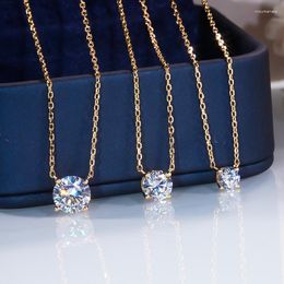 Chains 4 Prongs Flash Necklace For Women 925 Sterling Silver Collarbone Chain 2ct Cubic Zirconia Diamond Luxury Pendant Jewellery