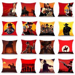 Popular Game Red Dead Redemption 2 Pattern Print Cotton Linen Polyester Throw Pillow Cases Car Cushion Cover Sofa Home Decor Pillo273T