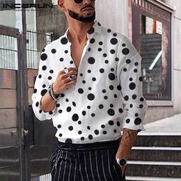 Men's Casual Shirts Man Casual Loose Blouse Fashion Polka Dot Printed Shirts Men Long Sleeve Lapel Neck Camisa Leisure Buttons Shirts S-5XL L230721