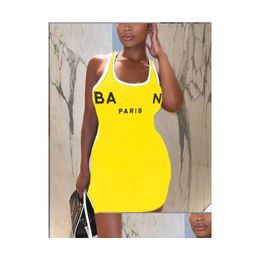 Basic Casual Dresses 2023 Summer Luxury Esigner Dress Fashion Letter Printed For Woman Slim Quick Dry Mini Skirt American Womens C Dhprt