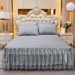 Bed Skirt Princess Bedding Solid Ruffled Bed Skirt Pillowcases Lace Bed Sheets Mattress Cover King Queen Full Twin Size Bed Cover 230720