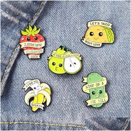 Pins Brooches Homonymic Fruit Banner Enamel Pins Stberry Pear Taco Boo Brooch Lapel Badge Bag Cartoon Jewelry Gift For Kids Friends Dhbvj