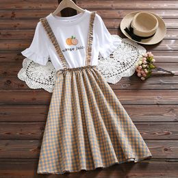 Teens Girls Princess Dress Summer Fashion White T-Shirt Dresses Children's Casual Letter Fruits Print Costumes Kids Cute Clothes