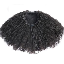 African short human hair ponytail extension Clip in natural afro puffs drawstring curly wig 100g235M