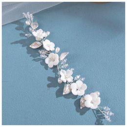 Hair Clips White Flower Headbands For Bride Wedding Accessories Simple Pearl Hairbands Silver Color Metal Head Jewelry Bridesmaid