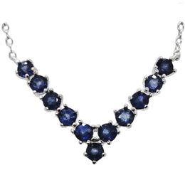 Chains Total 1.1ct Natural Sapphire Necklace 3mm Round Dark Blue Silver For Party 18K Gold Plating 925 Jewellery