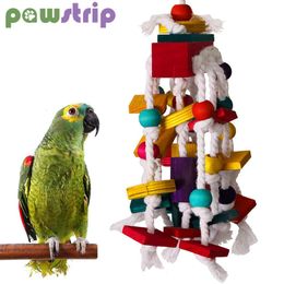 Other Bird Supplies 1Pc Toy Funny Wooden Blocks Parrot Chewing Toys Parrots Hanging Rope Swing Colourful Training Tool 230721