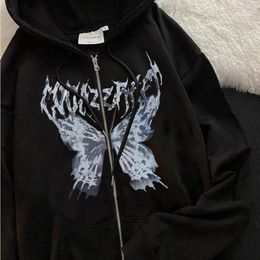 Women's Hoodies Skeleton Dark Butterfly Halloween Style Zip-up Winter Thicken Jacket Top Coat Women Hiphop Gothic Harajuku Y2k Kawaii Hoodie