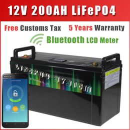 12V LiFePO4 Battery 200Ah Bluetooth BMS LCD Waterproof Batteries 4000 Cycles RV Campers Off-Road Off-grid Solar Energy Golf Cart