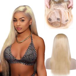 Brazilian 613# Blonde Lace Front Wigs Straight Human Hair Lace Front Light Colour 613# Hair Wigs Middle Three Part 10-28inch S198G