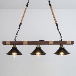 Pendant Lamps Vintage Solid Wood Chandelier Light Industrial Rope Nostalgic Pot Restaurant Lamp Coffee Shop Bar Living Room Lighting