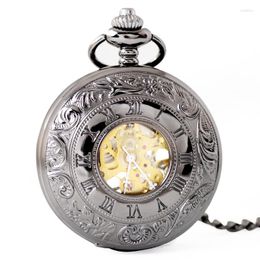 Pocket Watches Luxury Steampunk Mechanical Watch For Men Women Hollow Skeleton Case Vintage Roman Numerals Dial Fob Chain Pendant Clock