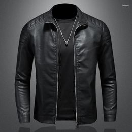 Men's Jackets Leather Clothing Fashion Slim Fit Zipper Jacket Solid Casual Moto Biker Coat Men Motorcycle